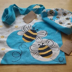 Love Vivid  Bee Tote Bag with Matching Half Moon Size Pouch Bag